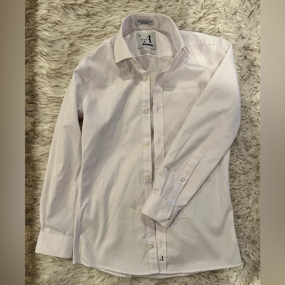Alviso Boys Dress Shit - Slim Flit - Wrinkle Free - White - 10